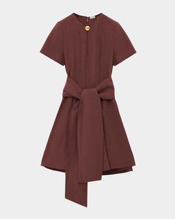 Anagram-Button Waist-Tie Linen Mini Dress