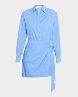 Foglia Cotton-Blend Mini Wrap Shirtdress