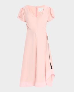 V-Neck Tulip-Sleeve Midi Dress