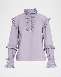 Michelle Long-Sleeve Ruffled Poplin Top
