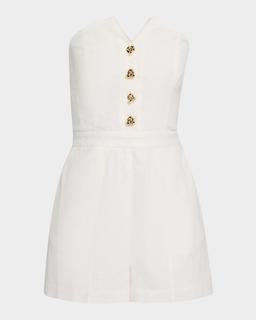 Carine Button-Front Linen Romper