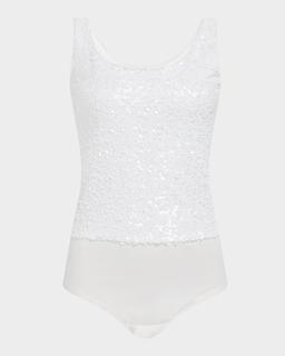 Dina Sequined Scoop-Neck Bodysuit