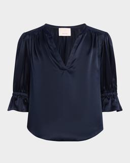 Fiona Silk Split-Neck Top