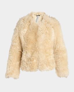 Curly Sheep Shearling Collarless Jacket