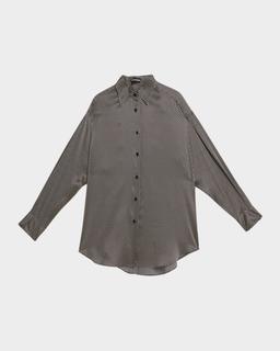 Polka Dot Stretch Satin Button-Down Shirt