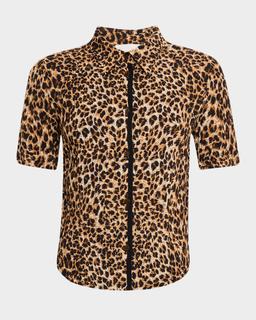 Clare Short-Sleeve Ocelot-Print Blouse