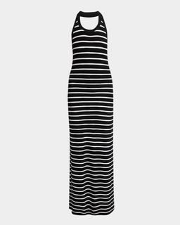 Meryl Striped Matte Viscose Rib Halter Maxi Dress