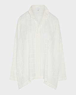 Satin Box Check Jacquard Wide Longer-Back Double-Stand Collar Shirt (Mid Plus Length)