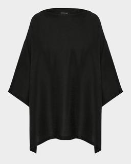 Silk Plisse Wide A-Line Scoop-Neck Top (Long Length)