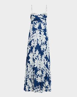 Avery Pleated Floral-Print Empire Maxi Dress