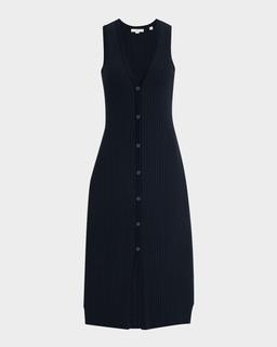 Sleeveless Ribbed Button-Front Dress