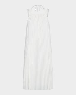 Pleated A-Line Halter Dress with Pockets