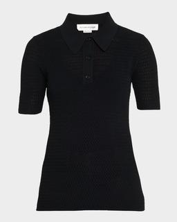 Pointelle Chevron Knit Polo Top