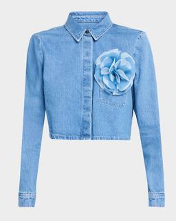 Jilly Cropped Denim Flower Blouse