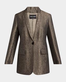 Geo Silk Jacquard Single-Breasted Blazer