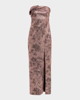 Strapless Shimmer Jacquard Column Gown