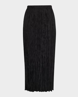 Crinkled Straight Midi Skirt