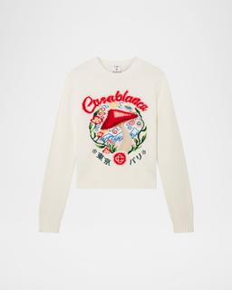 Mushroom Emblem Knit Crewneck Sweater