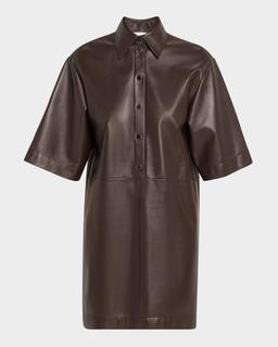 Leather Elbow Sleeve Short Dress