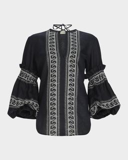 Lucaya Embroidered Balloon-Sleeve Blouse