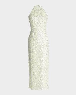 Dani Low-Back Sequin Halter Midi Dress