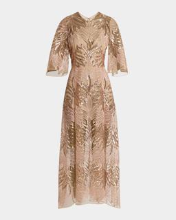 Sequin Embroidered Tulle Midi Dress