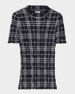 Check Short-Sleeve Crinkle Top