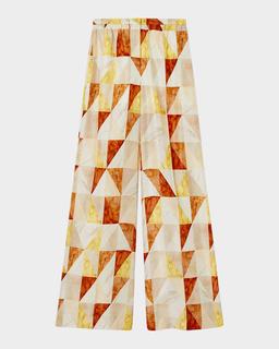 Thoresby Marble-Print Habotai Silk Trousers