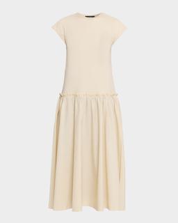 Cap-Sleeve Cotton Jersey & Poplin Midi Dress