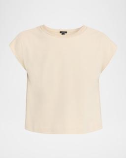 Cap-Sleeve Cotton Jersey & Poplin Ruffle Tee
