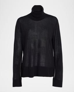 Turtleneck Slit-Sleeve Cashmere-Blend Sweater