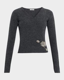 Cropped Crystal-Embellished Sweater