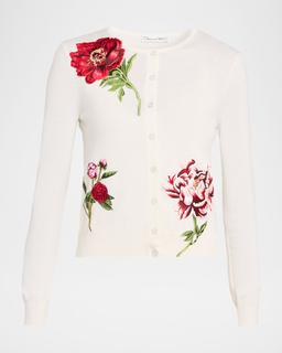 Peony Embroidered Wool Cardigan