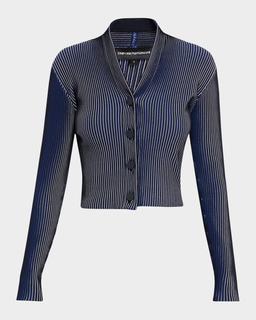 Button-Down Striped Knit Cardigan