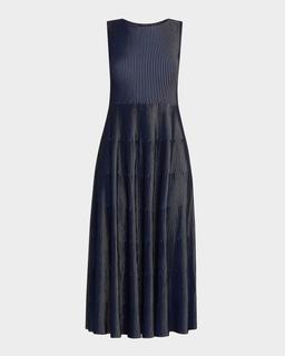 Sleeveless Tiered Striped Knit Midi Dress