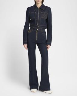 Zip-Up Cropped Denim Jacket