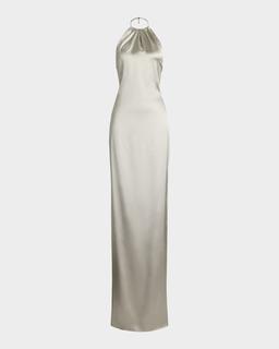 Corra Lux Stretch Satin Sleeveless Halter Gown