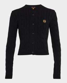 Contrast Anagram Cable Knit Crewneck Sweater