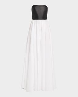 Lehti Mixed-Media Strapless Maxi Dress