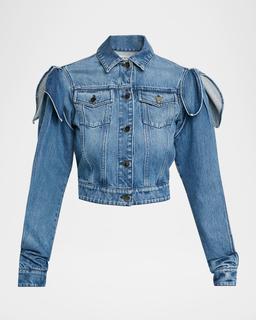 Briella Tie Slit-Sleeve Denim Jacket