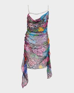 Crystal Strappy Ruched Tulle Mini Dress