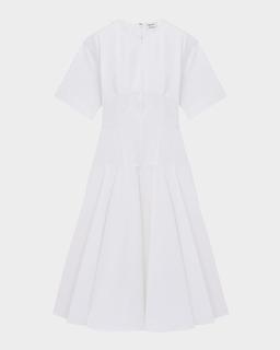 Short-Sleeve Seamed Midi Dress