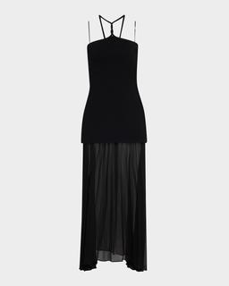 Veta Mixed Media Halter Maxi Dress