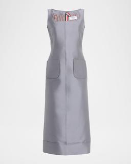 Patch-Pockets Sleeveless Wool-Silk Midi Dress