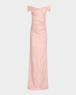 Off-Shoulder Metallic Jacquard Column Gown