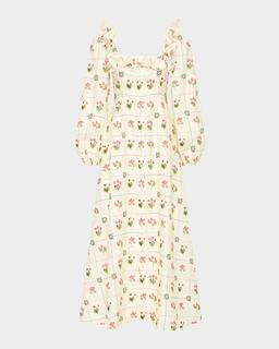 Montana Ruffle Floral-Print Linen Maxi Dress