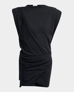 Marielle Strong-Shoulder Wrap Mini Dress