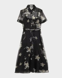 Kiera Floral Sheer Silk Midi Shirtdress