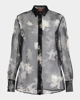 Chika Floral Silk Button-Down Top