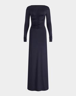Callie Ruched Long-Sleeve Maxi Dress